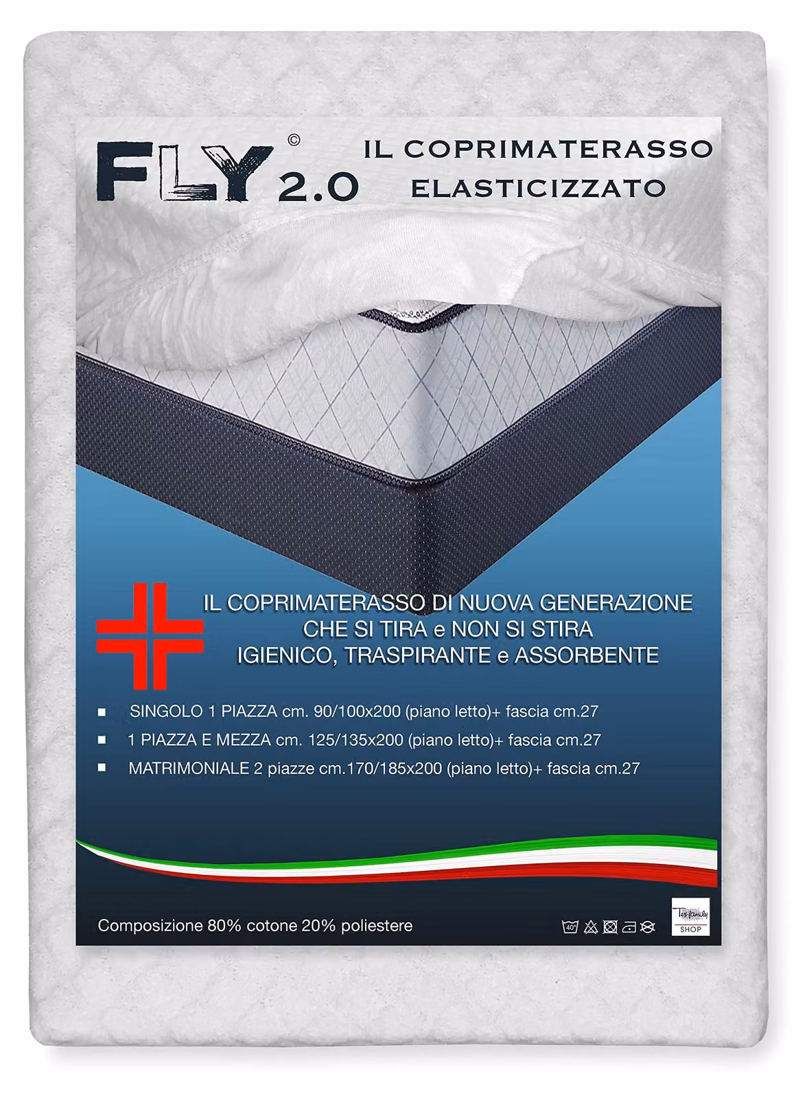 Coprimaterasso Fly 2.0, in tessuto jacquard a pelo lungo, con angoli, dimensioni 125/135x200+27 cm