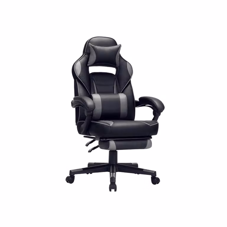 Sedia da Ufficio Ergonomica con Poggiapiedi Telescopico Schienale Regolabile, Nero + Grigio