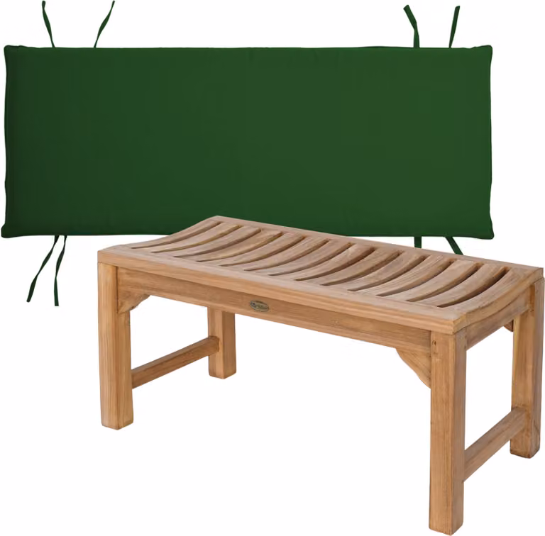 Panca in teak Ferrara 90cm in legno massiccio resistente alle intemperie + cuscino di seduta verde