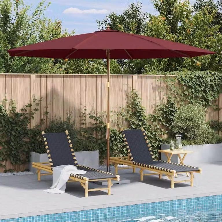 Maison Exclusive - Ombrellone con palo in legno 350 cm rosso bordeaux