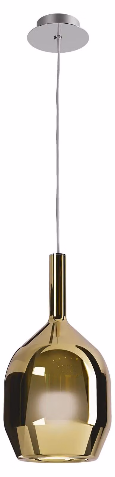 TRESOR SU E27*1, lampada a sospensione, forma circolare, finitura cromata lucida/oro, vetro dorato