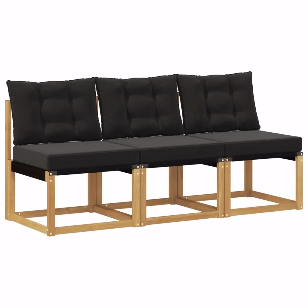 Set di 3 pezzi di divani centrali da esterno vidaXL in legno di acacia e plastica, colore bianco e nero, design moderno per giardino, balcone o terrazza – 2