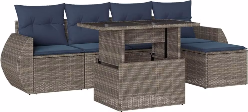 Set Divani da Giardino 6 pz con Cuscini Grigio in Polyrattan