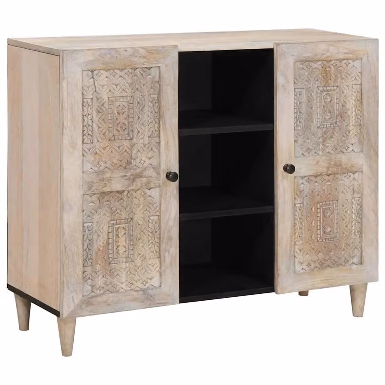 Credenza moderna vidaXL in legno di mango bianco sbiancato L: 90 cm, P: 33 cm, H: 75 cm