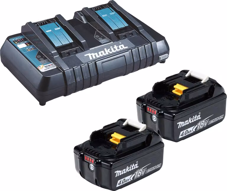 Makita 2x BL1840B batteria 4,0 Ah 18V Li-Ion + caricatore rapido doppio DC18RD - DC18RD-BL1840-2x
