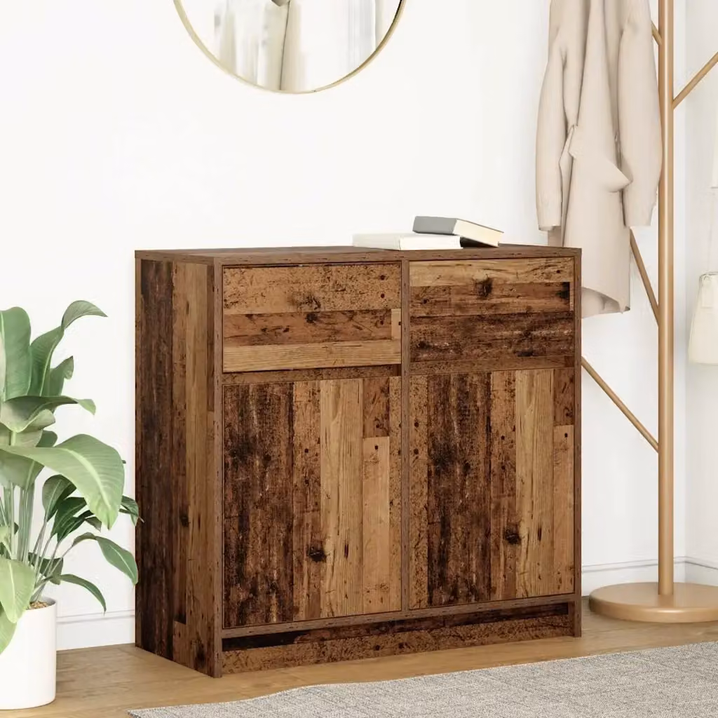 Credenza in legno antico marrone con cassetto per soggiorno e sala da pranzo L: 80 cm, P: 34 cm, H: 76 cm – 2