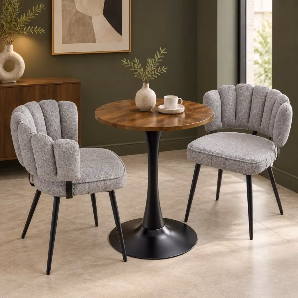 Set tavolo rotondo e 2 sedie Mivray in MDF e metallo, colore grigio e nero, L/P/H: 120 x 60 x 72 cm – 2