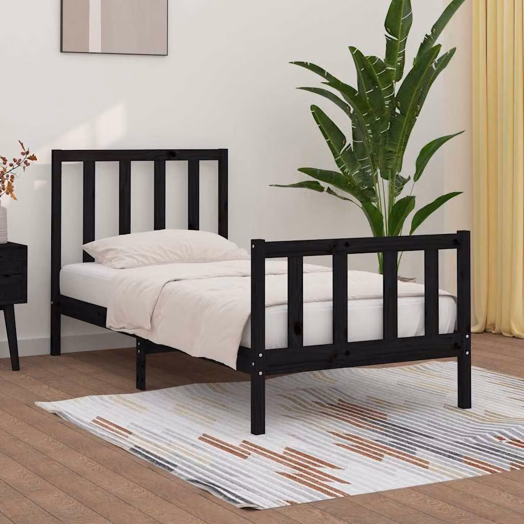 vidaXL Giroletto in Legno di Pino Massello Nero con Doghe Fisse L 80 x P 190 cm
