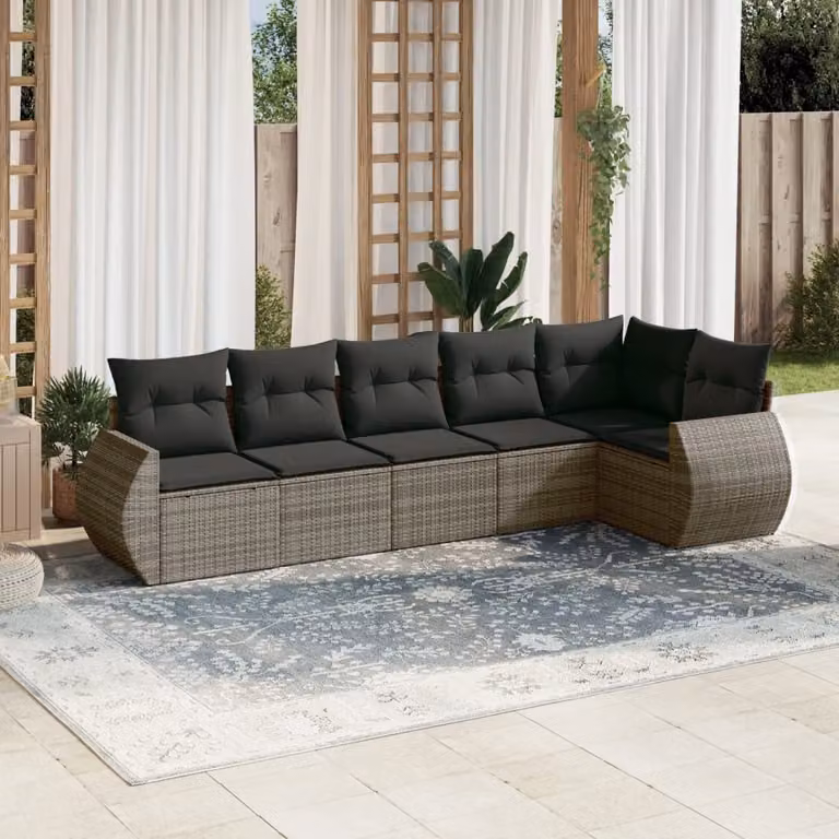vidaXL Set Divano da Giardino a L 6 pz Grigio con Cuscini in Polyrattan e Struttura in Acciaio