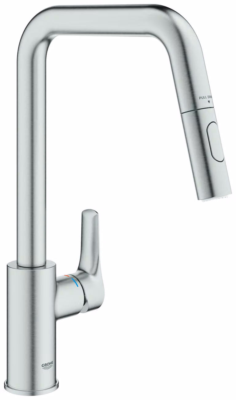 GROHE Eurosmart Mitigeur monocommandé pour évier, saillie 221mm, orientable, douchette Dual extractible, 30619DC0, 30619DC0