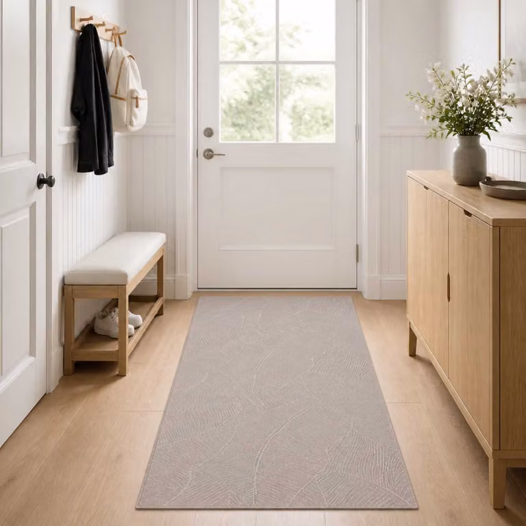 Tappeto vidaXL IZA Beige con motivo floreale moderno, realizzato in 100% poliestere a pelo basso, L 200 cm x P 80 cm