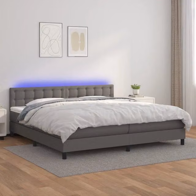 Letto con giroletto a molle, materasso ibrido e illuminazione LED vidaXL, Grigio, L/P: 200 x 200 cm
