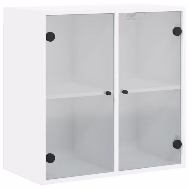 Armadio da parete con ante in vetro design elegante 68 x 37 x 68 cm pratico spazio portaoggetti in legno bianco 02_0049332