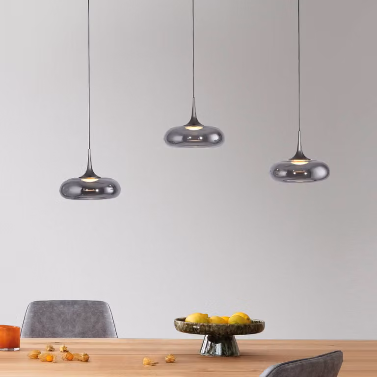 Schöner Wohnen Lampada a sospensione in vetro Posh, dimmerabile, Alluminio / Grigio / Zincato, Soggiorno / Sala da pranzo, Vetro, Moderno, Lampada a sospensione