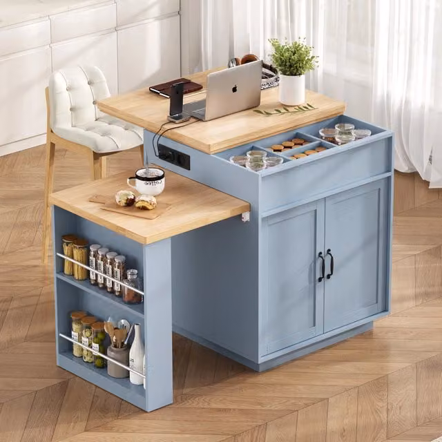 Tavolo da pranzo allungabile per 4 persone con cassetti, vani aperti e LED per cucina 125.5×71×93 cm