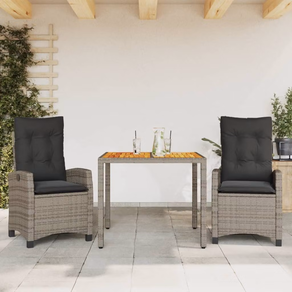 Maison Exclusive - Set da Pranzo da Giardino 3 pz con Cuscini in Polyrattan Grigio