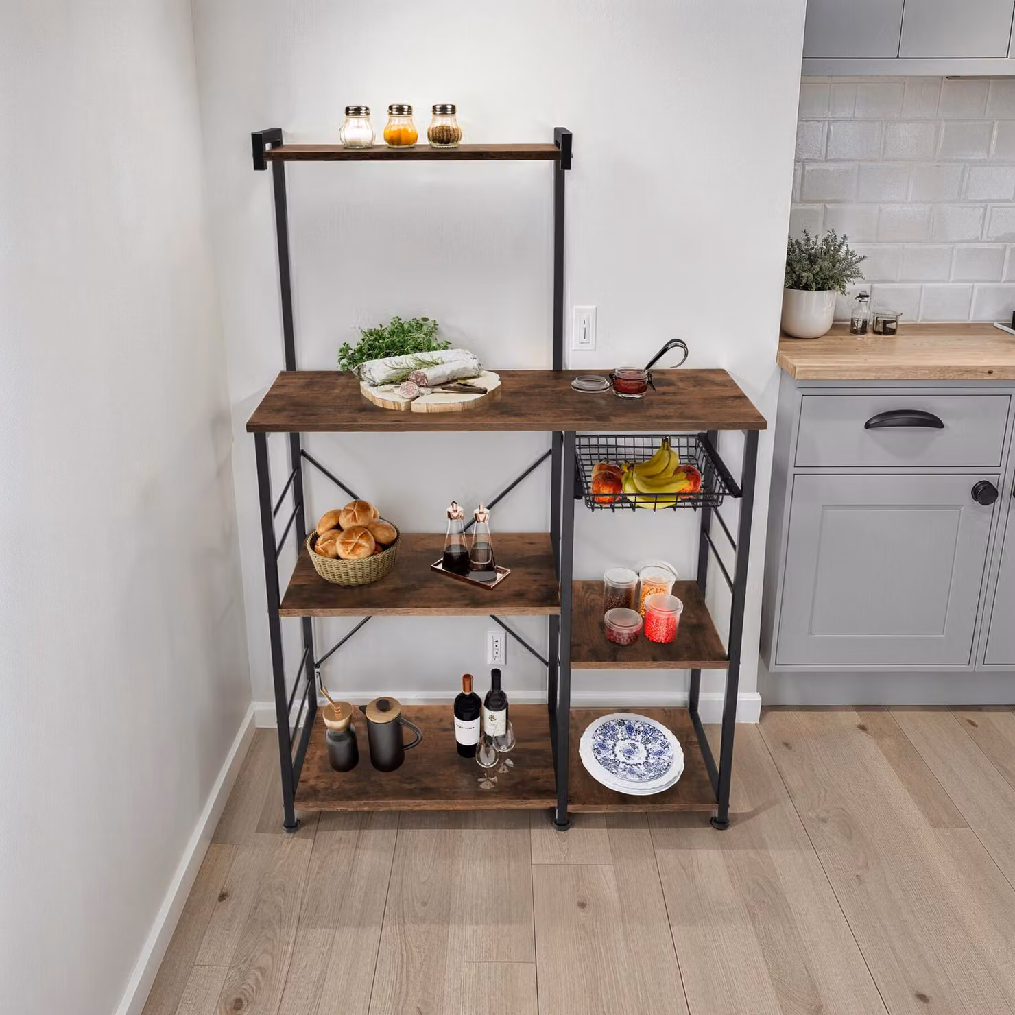 Scaffale da cucina Crawley TecTake GmbH in stile industriale, colore marrone, L 90 cm x P 40 cm x H 131,5 cm – 2