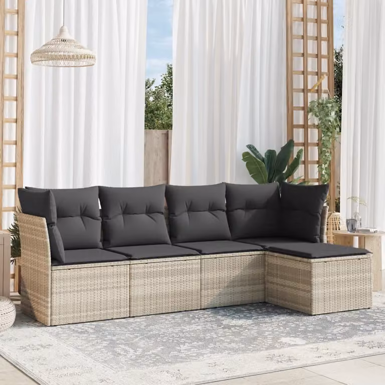 Maison Exclusive - Set Divano da Giardino 5pz con Cuscini Grigio Chiaro Polyrattan