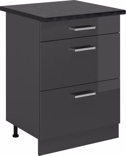 Mobiletto base per cucina R-Line Antracite lucido/Antracite 60 cm con cassetti, PL Antracite Vicco