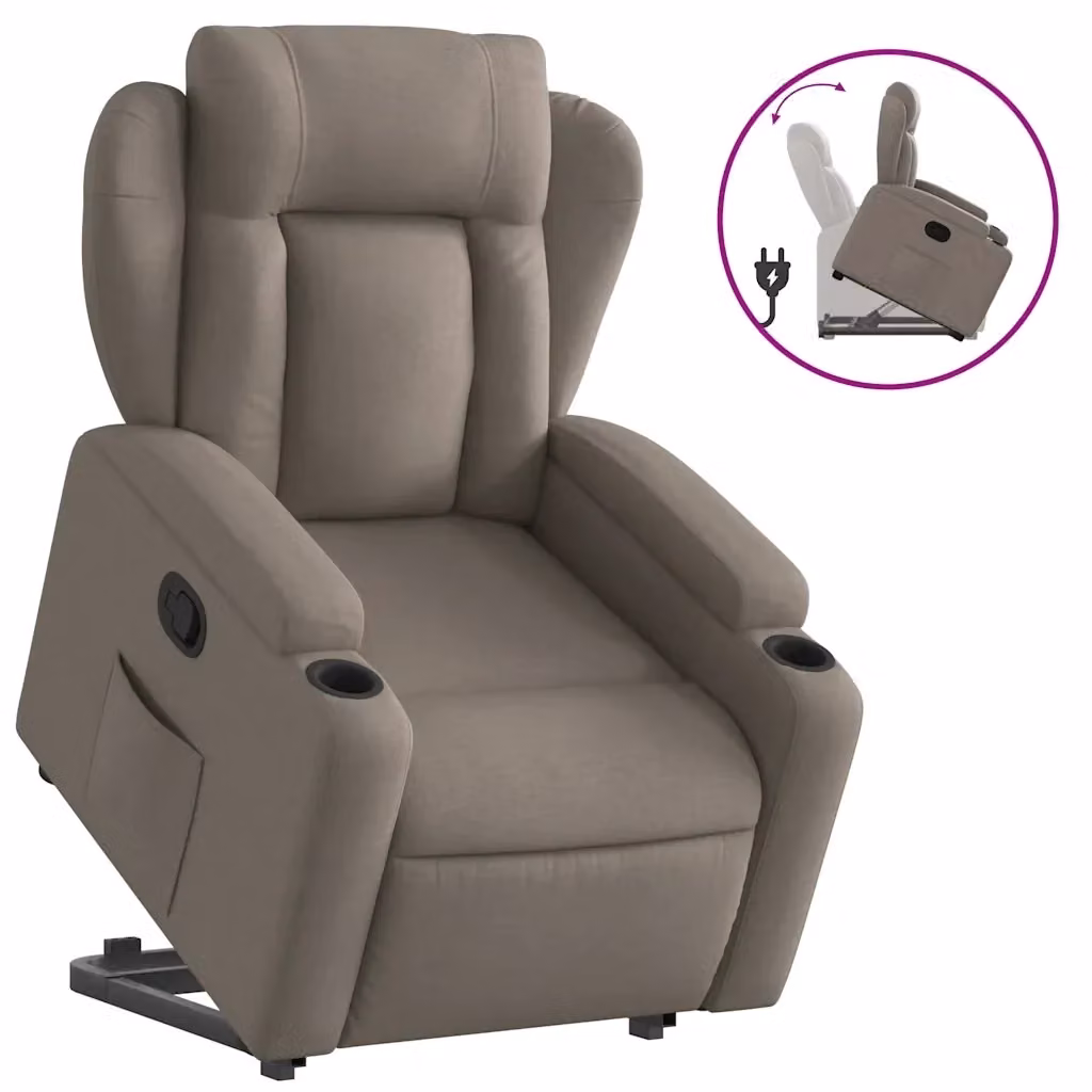 vidaXL Poltrona Alzapersona Reclinabile con Assistenza Elettrica in Tessuto Beige o Grigio – 2