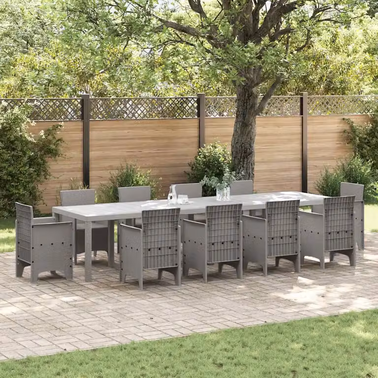 vidaXL Tavolo da giardino rettangolare in polyrattan grigio chiaro L: 350 cm, P: 100 cm, H: 74 cm