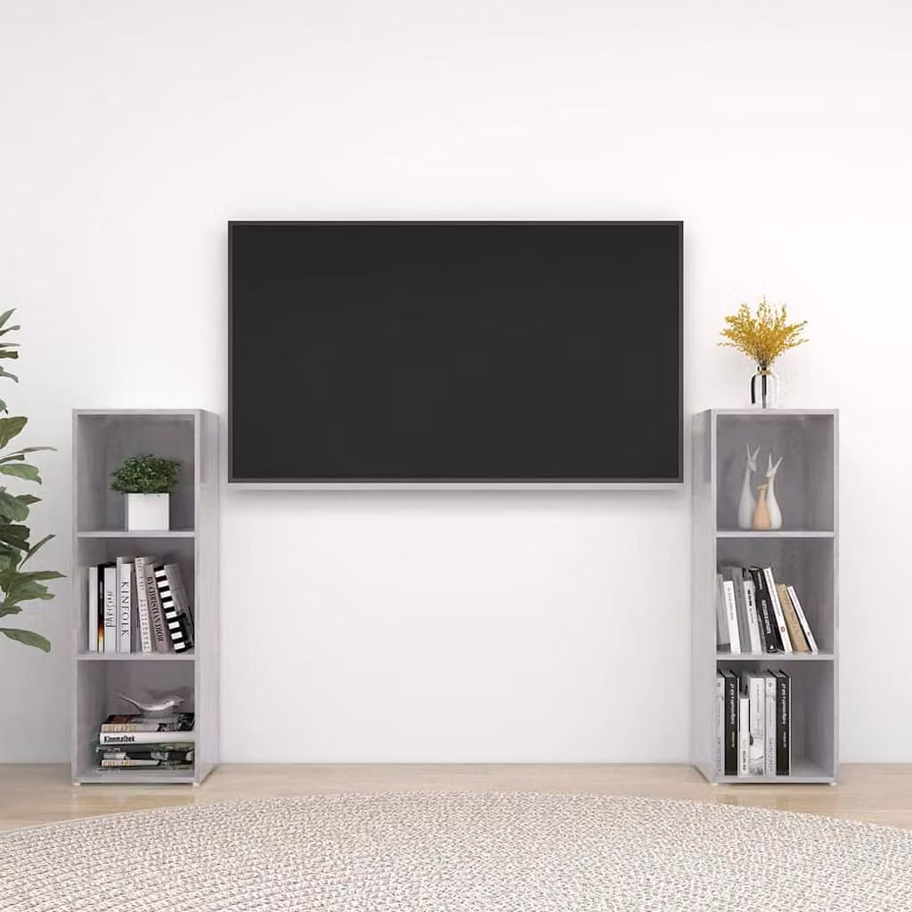 Set di 2 mobili TV vidaXL in legno multistrato e MDF, colore grigio cemento, stile moderno per il tuo soggiorno, L 107 x P 35 x H 37 cm