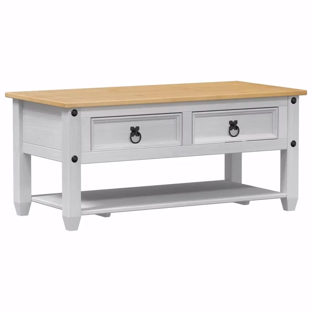 Tavolino da salotto rettangolare vidaXL in legno di pino bianco rustico L: 100 cm, P: 48 cm, H: 45 cm – 2