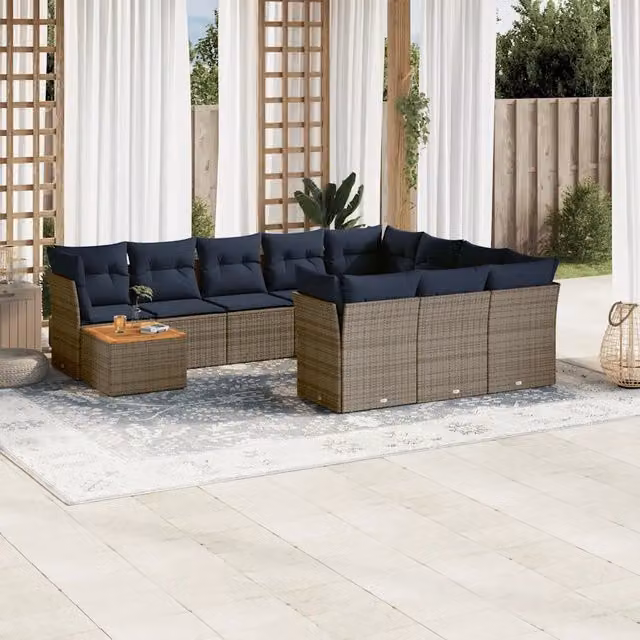 Set Divani da Giardino 11 pz con Cuscini in Polyrattan Grigio 3256180