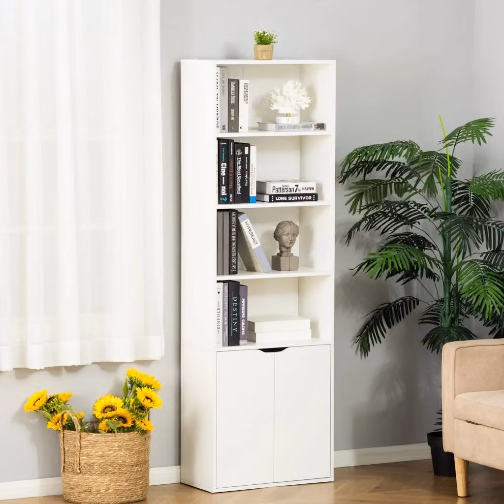 EasyComfort Libreria Moderna Bianca con 4 Ripiani e Armadietto a 2 Ante in MDF, L: 59 cm, P: 29 cm, H: 180 cm – 2