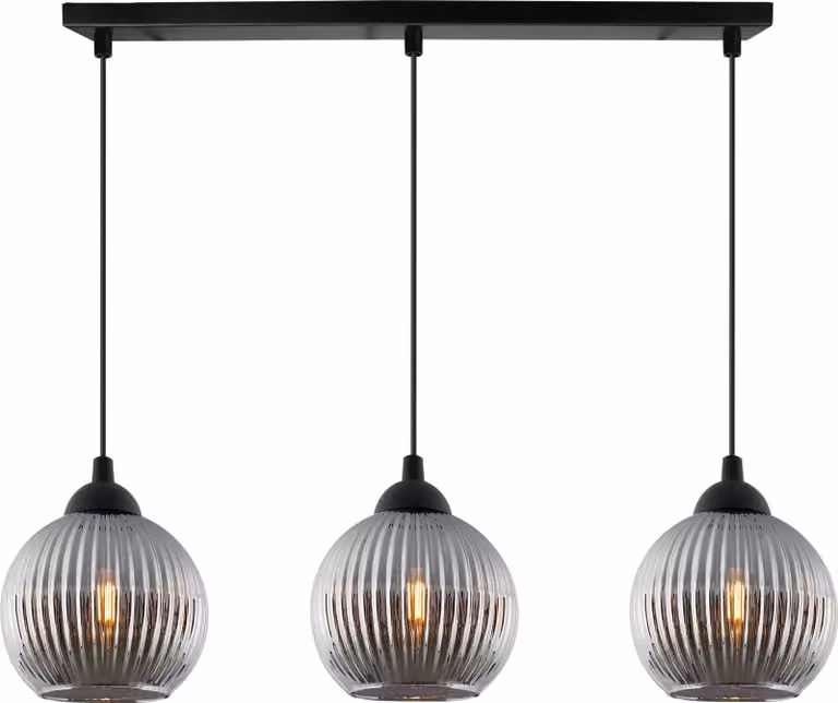 Lampada a sospensione RIFFLE nera a 3 luci con sfere di vetro grigie, attacco E27