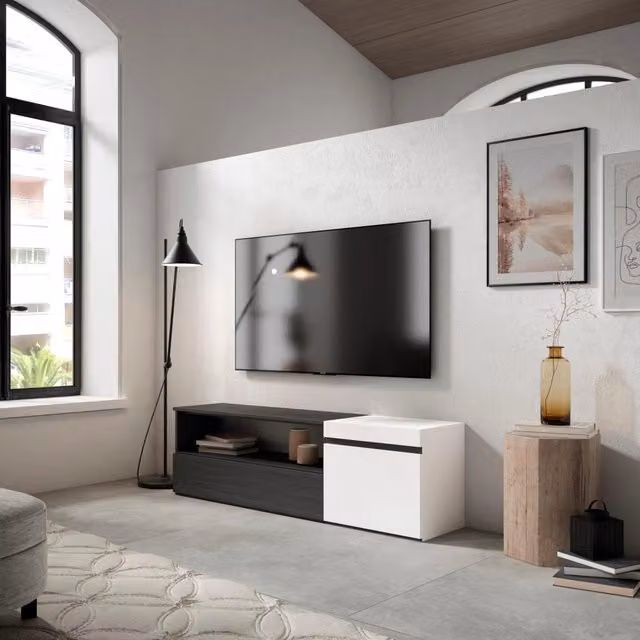 Mobile TV Soggiorno, 150x35x45cm, Per TV fino a 65", Mobile Soggiorno, Bianco e nero RF2439