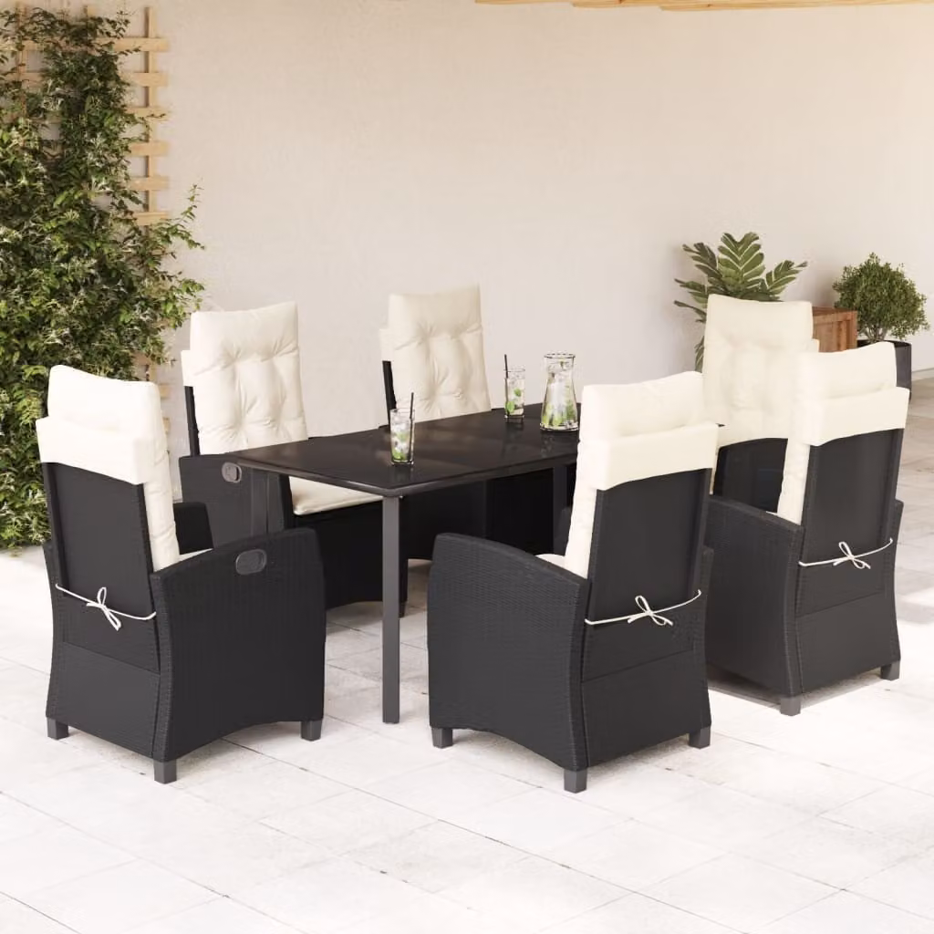 Maison Exclusive - Set da Pranzo da Giardino 7 pz Nero con Cuscini in Polyrattan