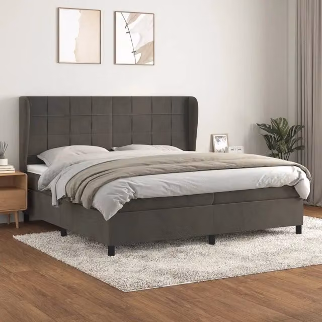 Letto Ibrido vidaXL con Giroletto a Molle e Materasso in Velluto Grigio e Bianco L/P: 200 x 200 cm – 1