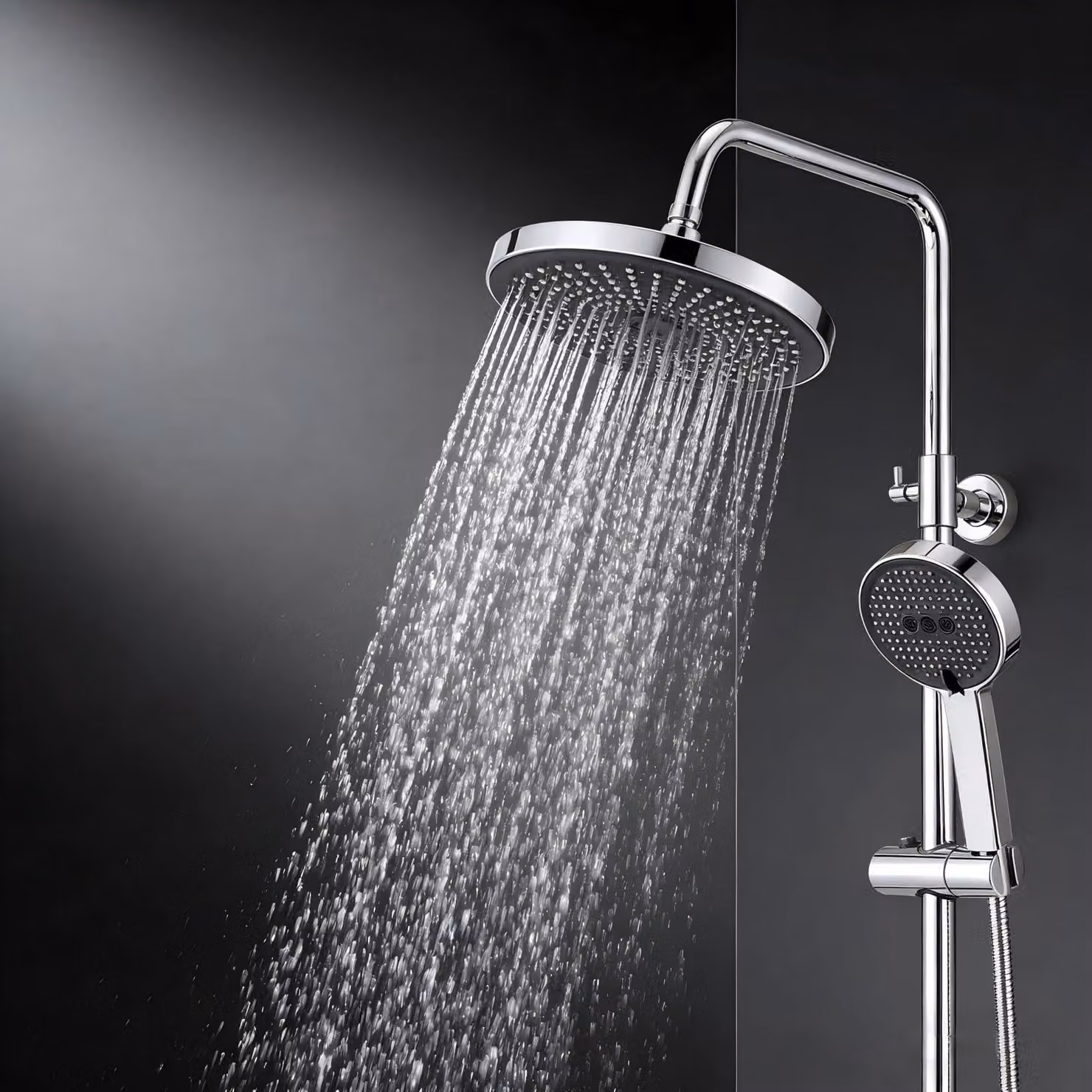 Colonna doccia termostatica a 38 °C, con soffione rotondo in ABS, regolabile in altezza, e doccia a pioggia per la cucina