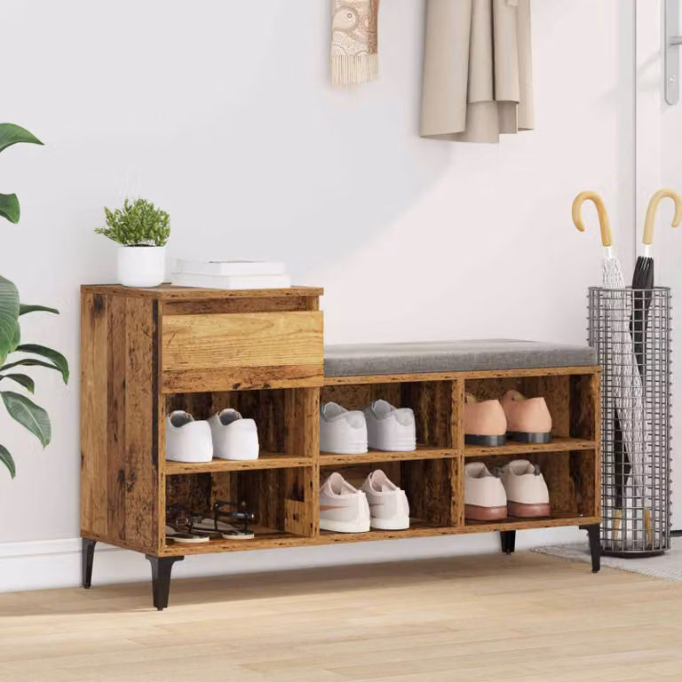 Scarpiera mobile vidaXL in legno ingegnerizzato e metallo, stile industriale, marrone, L 102 cm x P 36 cm x H 60 cm