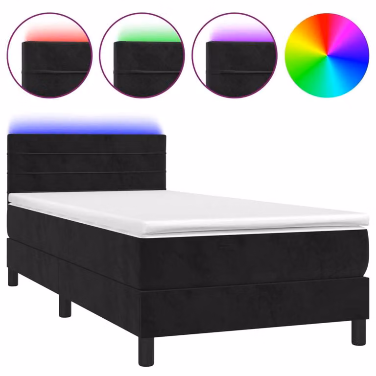 Letto a Molle con Materasso e LED Nero 100x200 cm in Velluto