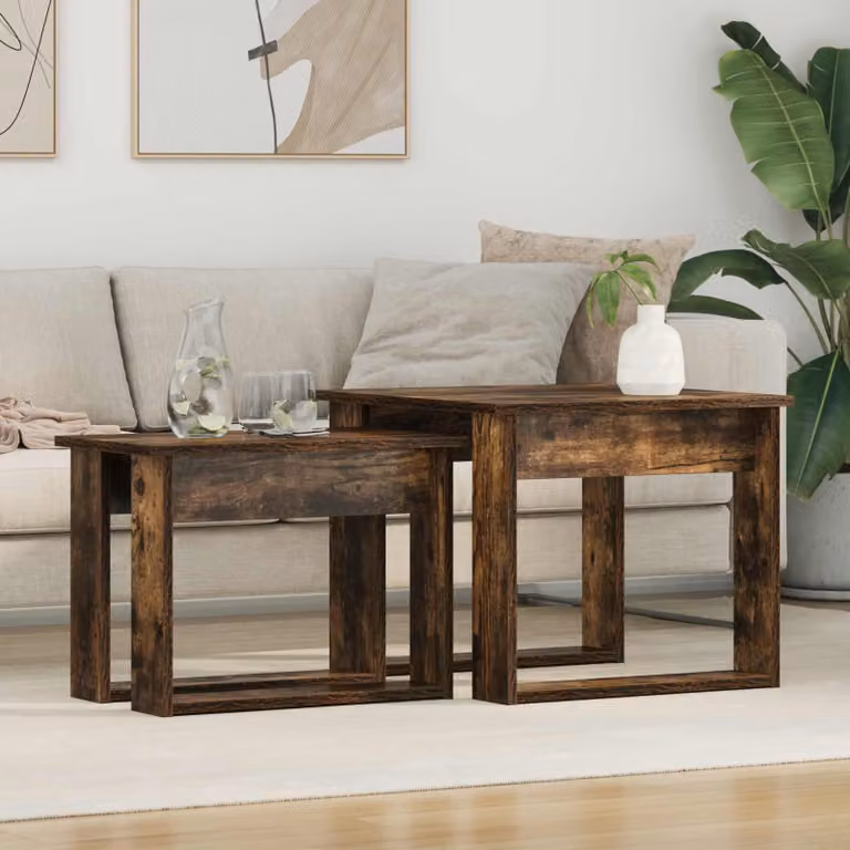 Maison Exclusive - Set di due tavolini da caffè in legno di quercia affumicata, dimensioni 50 x 52 x 42 cm