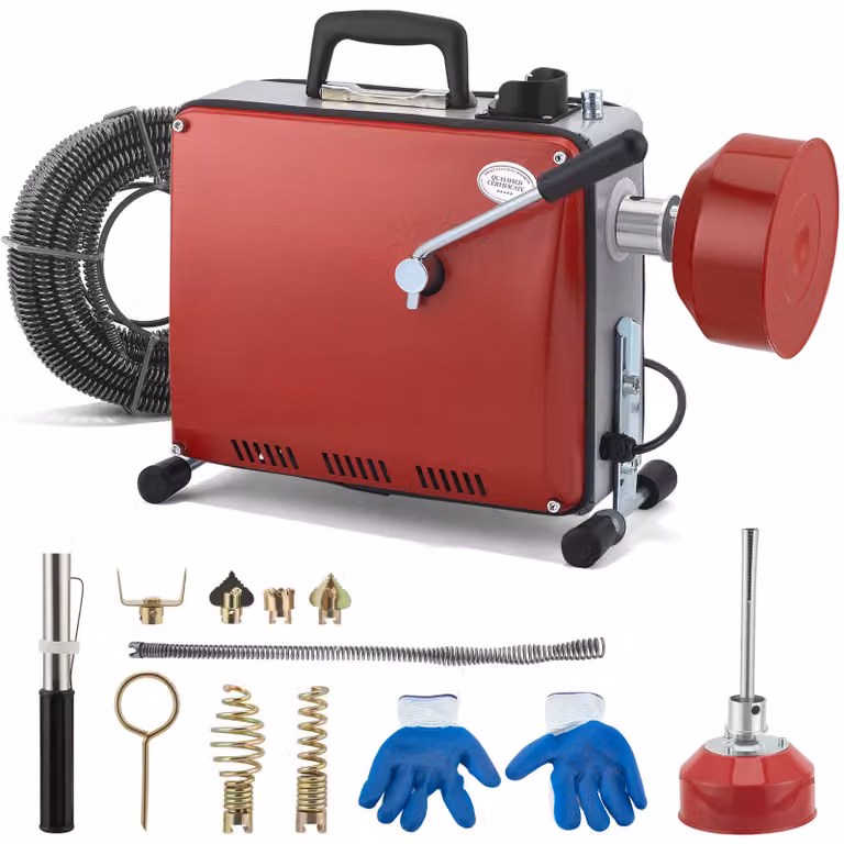 Macchina elettrica per la pulizia dei tubi - Disincrostante per scarichi - Potenza: 280W - Alimentazione manuale - 5 spirali in acciaio - 7 teste di taglio - Per uso domestico
