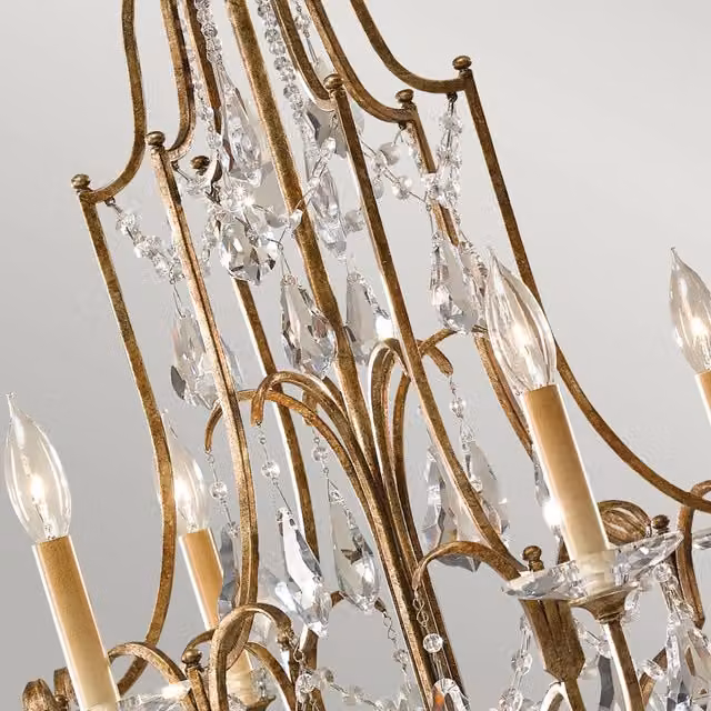 Lampadario a soffitto classico Feiss Valentina in metallo bronzo e vetro trasparente con 6 luci E14