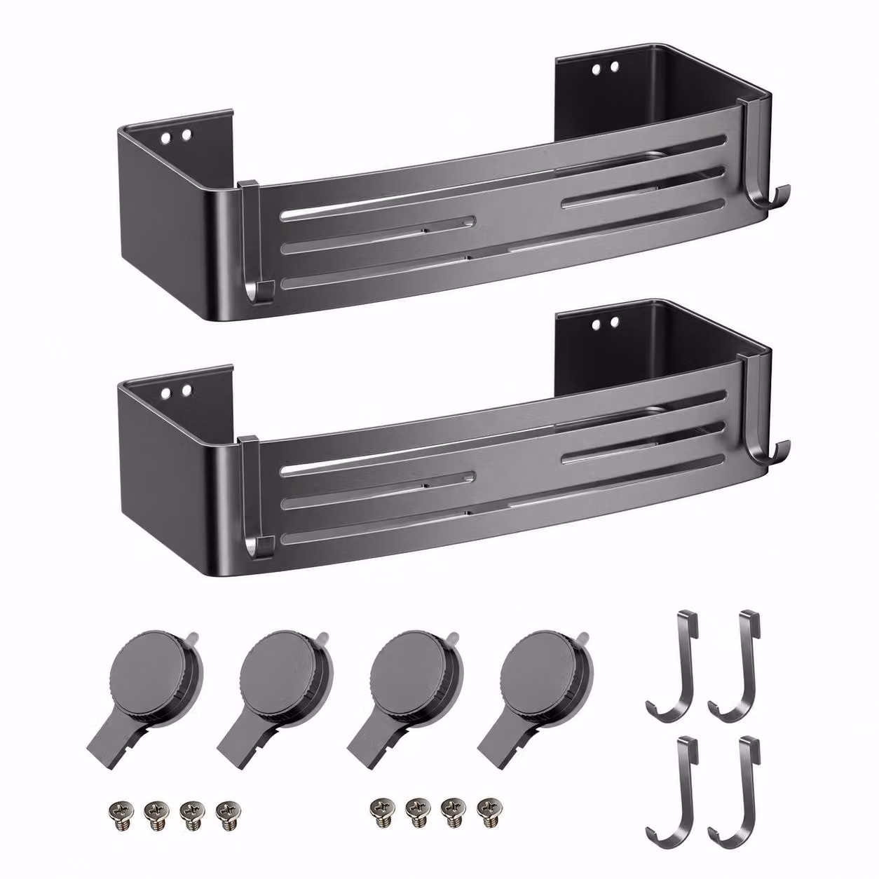 Mensole da bagno con ventose, 2 pezzi, 32,5 cm, organizer per doccia in alluminio, senza foratura, rimovibile, da montare a parete, colore grigio grafite