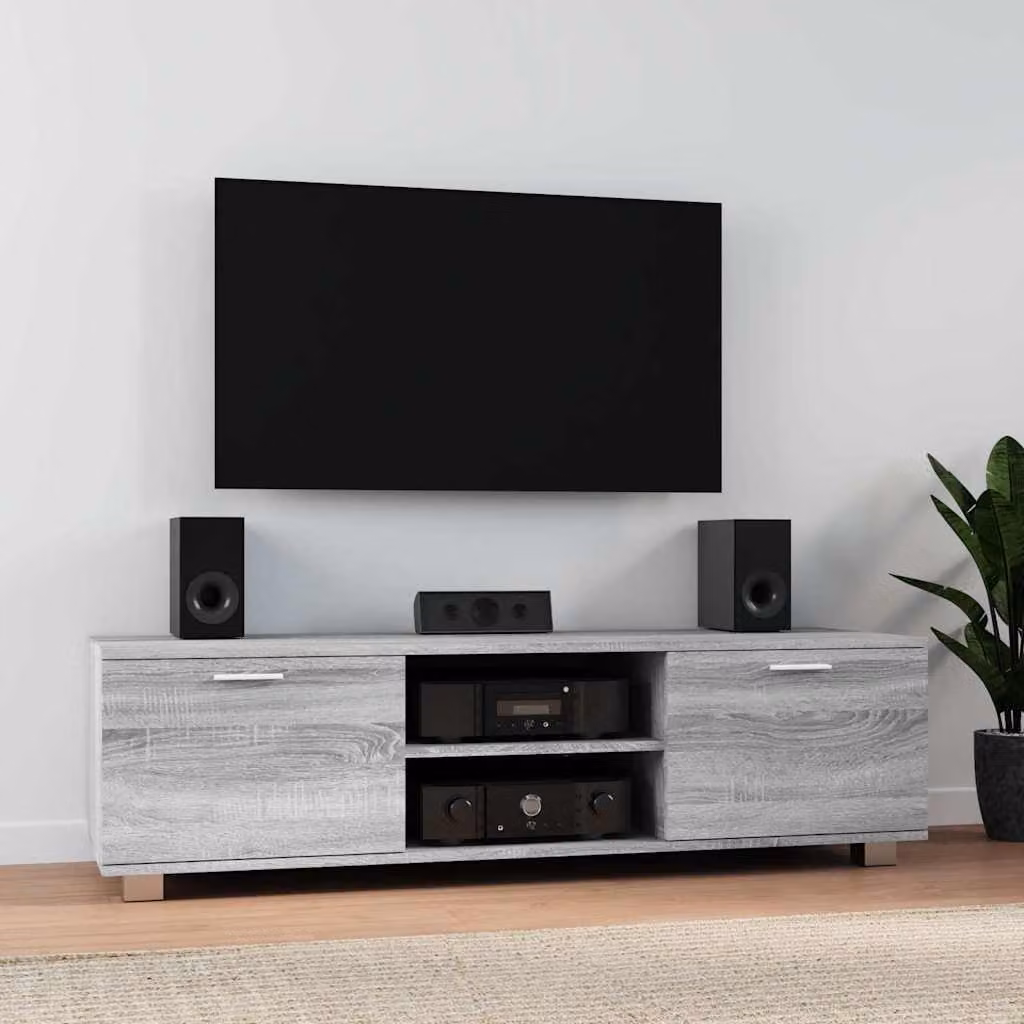 Mobile TV vidaXL moderno in legno e metallo grigio, L 140 cm x P 40,5 cm x H 35 cm