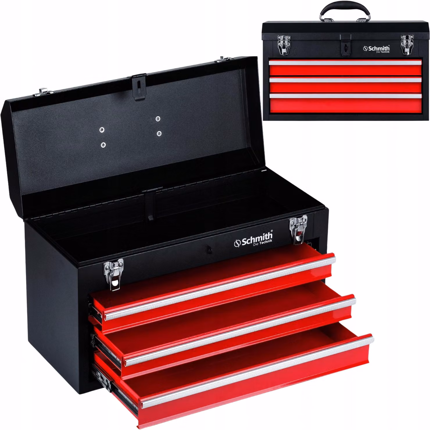 Cassetta portattrezzi Schmith, portatile, con 3 cassetti, contenitore per piccoli oggetti in metallo, scatola per attrezzi, contenitore assortito, scatola con scomparti, scatola di stoccaggio