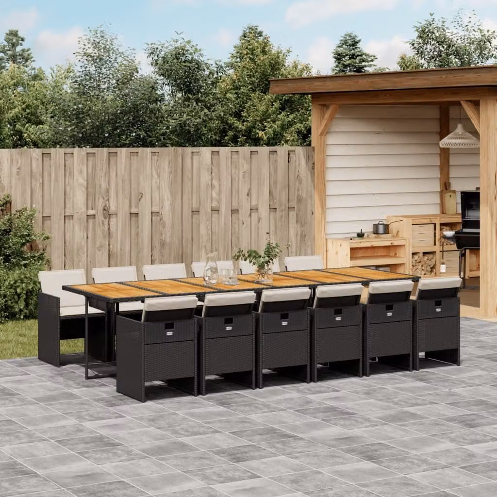 Maison Exclusive - Set da Pranzo da Giardino 13pz con Cuscini Nero in Polyrattan