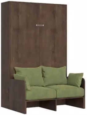 Letto matrimoniale a scomparsa Kentaro Kivio con divano, colore noce e verde, L/P/H: 140 x 190 cm