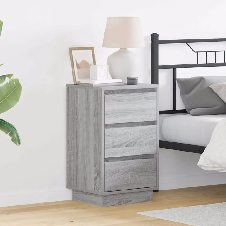 Armadio da Notte Moderno vidaXL Grigio con Illuminazione Integrata in Legno MDF L: 39 cm, P: 34,5 cm, H: 65 cm