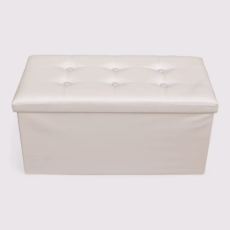 Alisso - Pouf portaoggetti beige imbottito da salotto
