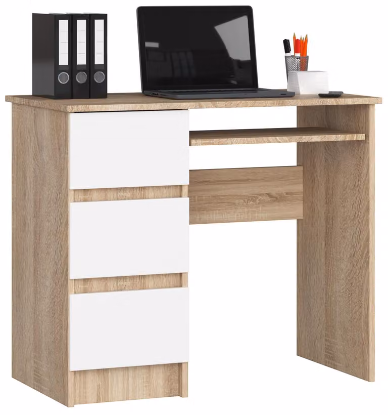 Akord Scrivania Per Computer Con 3 Cassetti Lato Sinistro Rovere Sonoma/Bianco 90X50X77 Cm
