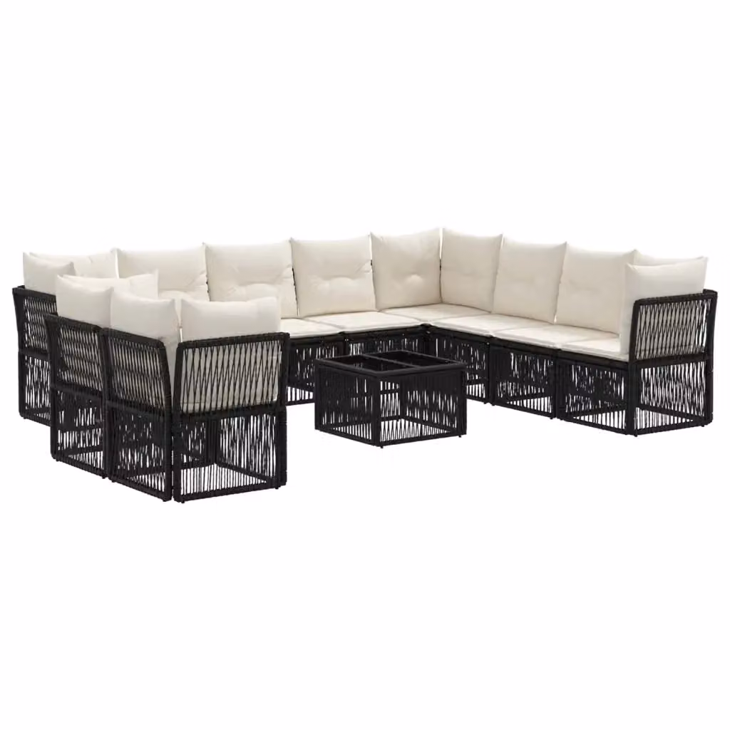 Set Divano da Giardino vidaXL a Forma di U con 11 Pezzi, Colore Nero, con Cuscini e Tavolino da Esterno – 2