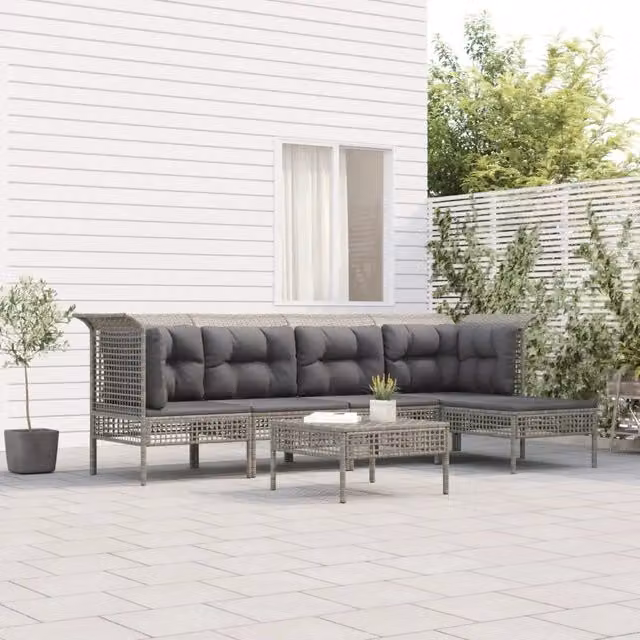 Set Divani da Giardino 6 pz con Cuscini in Polyrattan Grigio 3187504