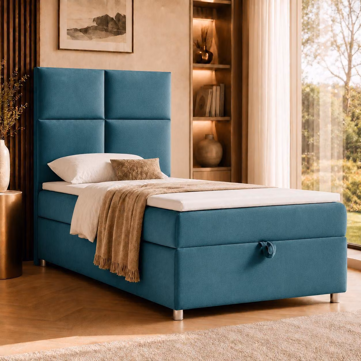 Best for Home Letto boxspring con contenitore Trinity K2-SINGLE 80x200 Materasso a molle Bonell incl. topper – Turchese